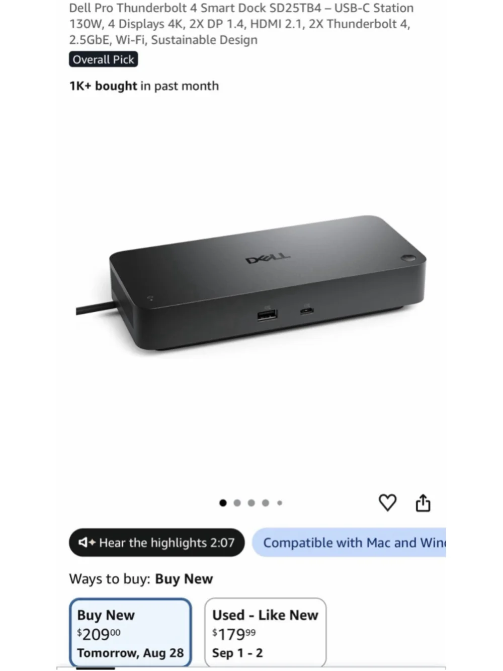 Dell Pro Thunderbolt 4 Smart Dock (SD25TB4) - Black